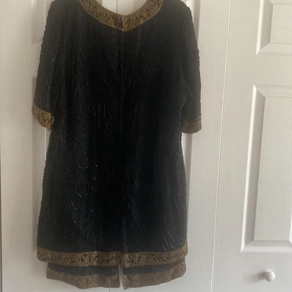 black and gold tunic dress NicoBlu Noor Long Black Tunic Dress with Gold Embellishment Petite-14 main image 0